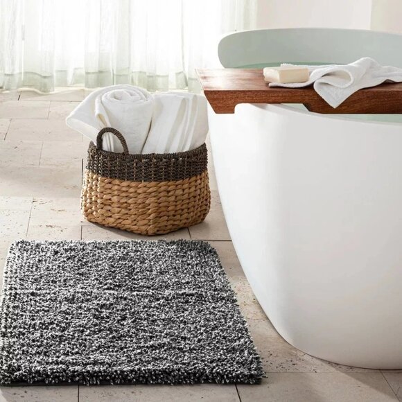 Casaluna Plush Mélange Looped 21" x 34" Marled Gray Bath Rug w/ Textured Back - Picture 3 of 6